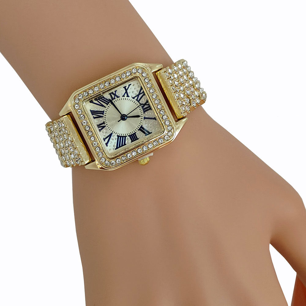 ِArmbandsur, falsk diamant Gold Watch